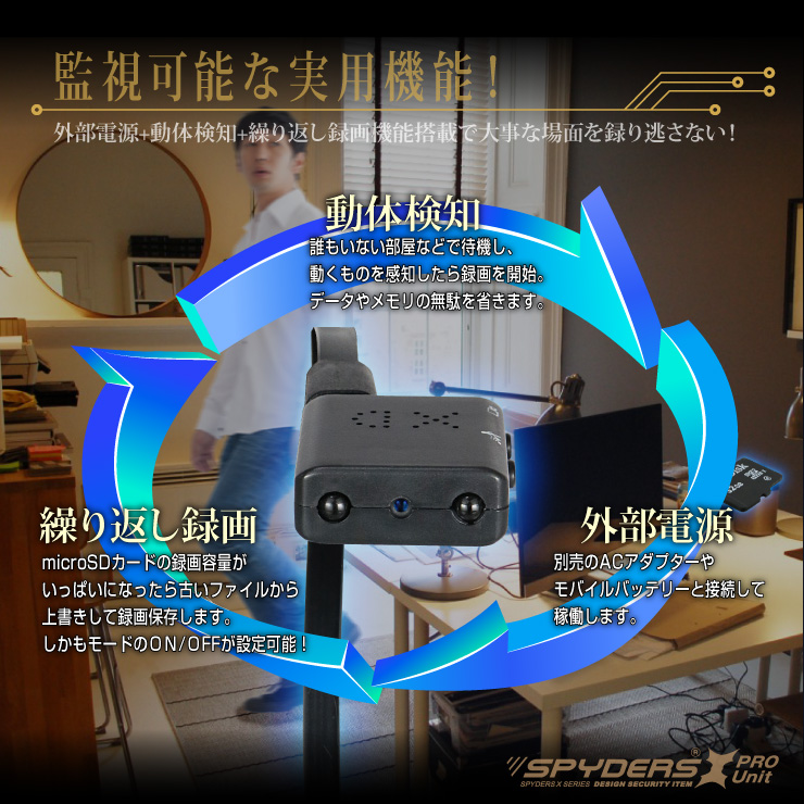 小型カメラ自作キット 基板完成実用ユニット スパイカメラ スパイダーズX PRO (UT-119) 1080P 強力赤外線