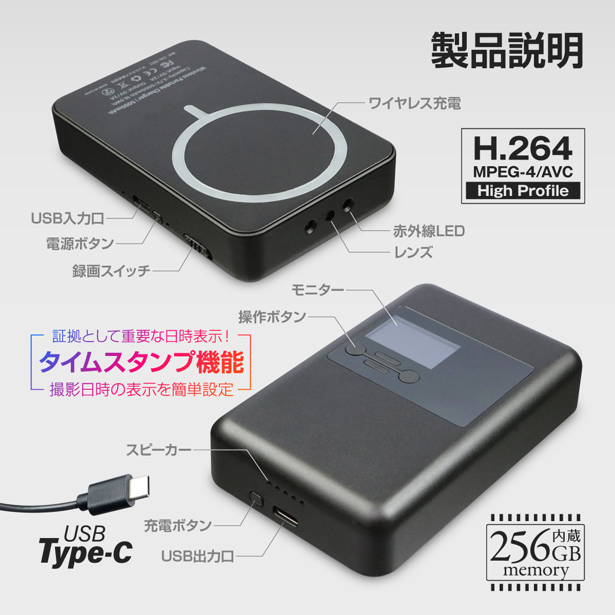 Gexa(ジイエクサ) 2.3K ワイヤレス充電器型カメラ 小型カメラ GX-302
