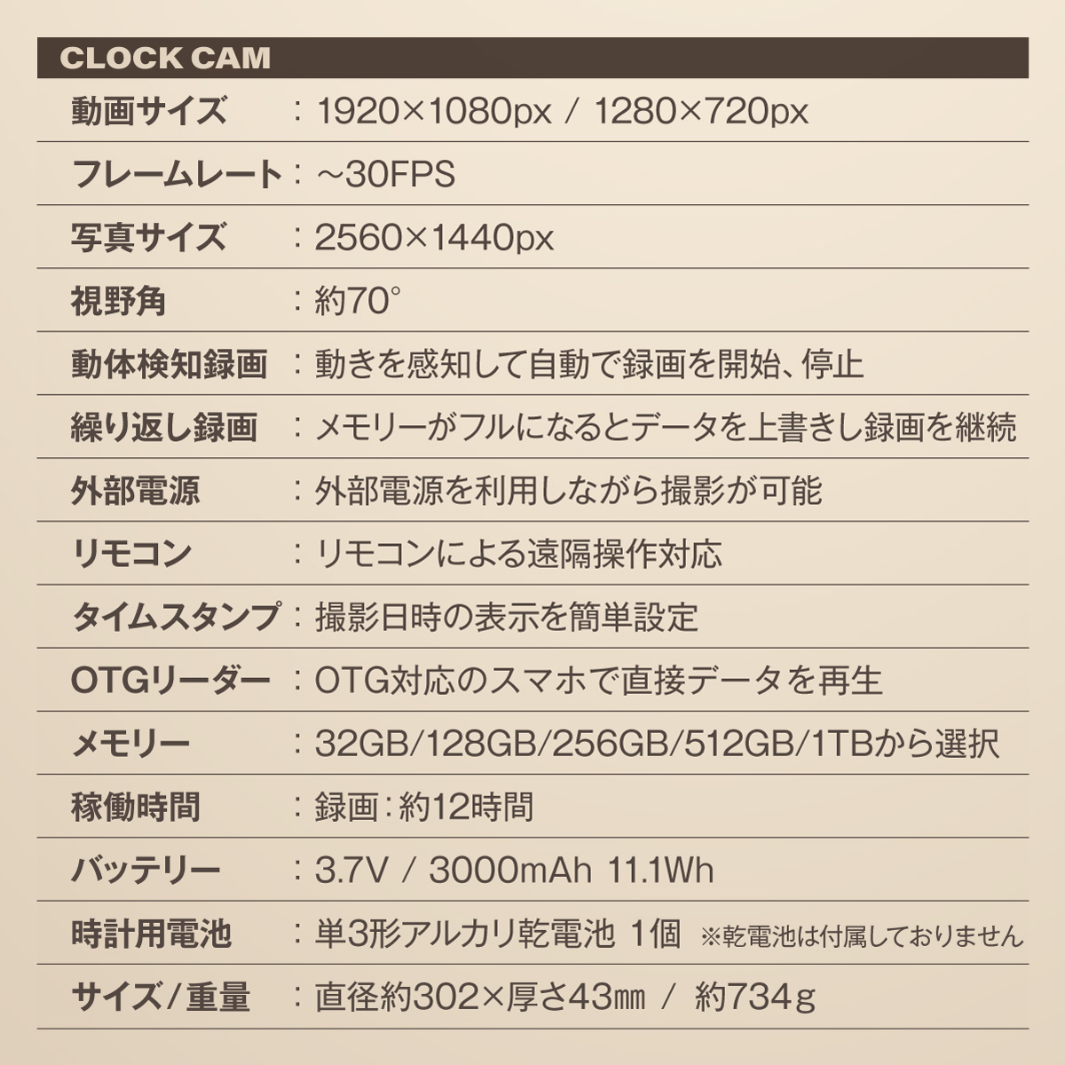 Gexa(ジイエクサ) 1080P掛け時計型カメラ 小型カメラ GX-312